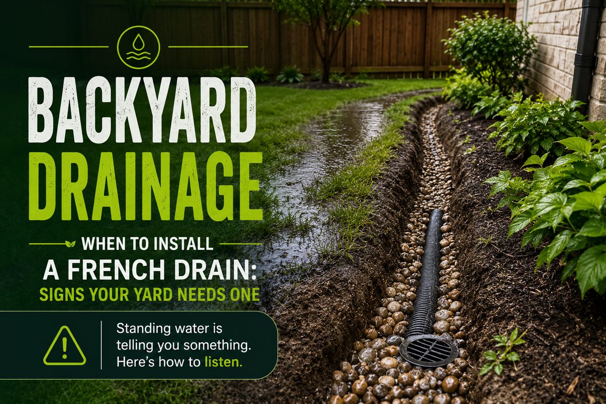 Standing water pooling in a backyard before french drain installation