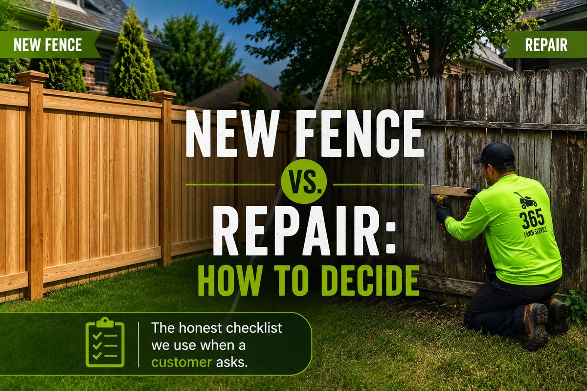Leaning wooden fence before repair in Mesquite TX