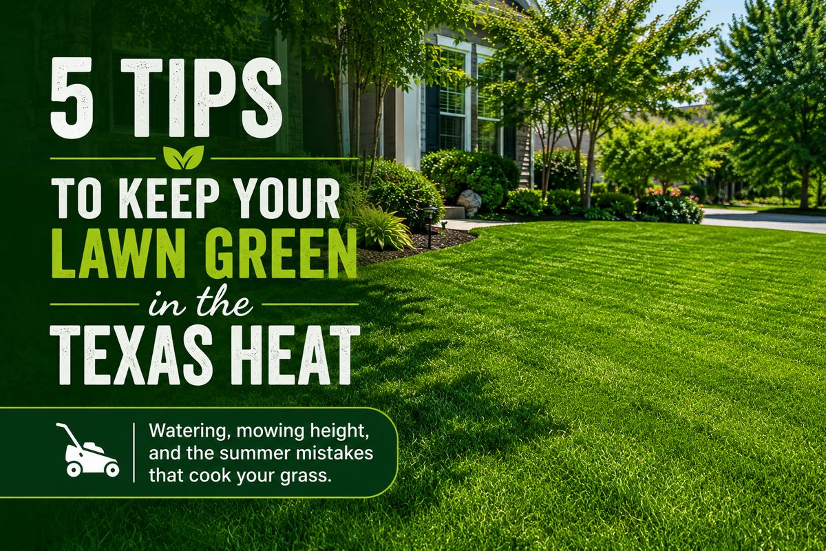 Green healthy lawn in summer heat in Garland TX