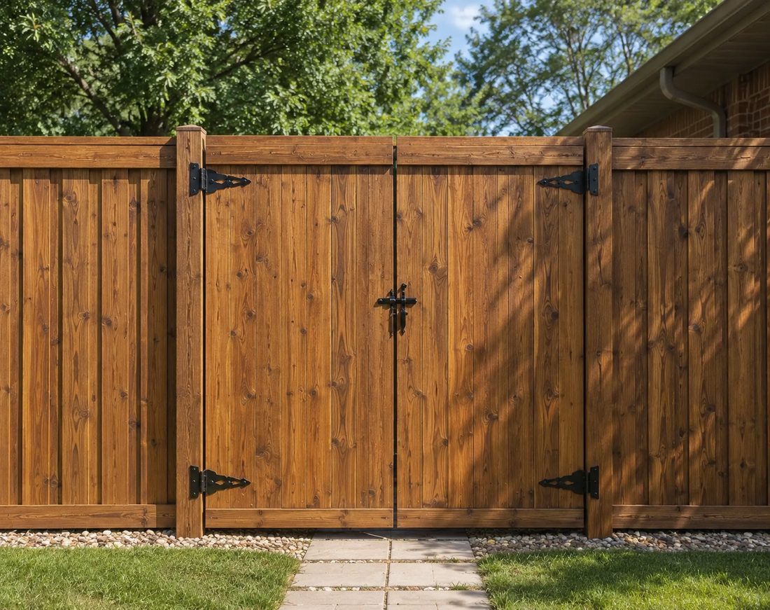 Board-on-board cedar fence in Garland TX