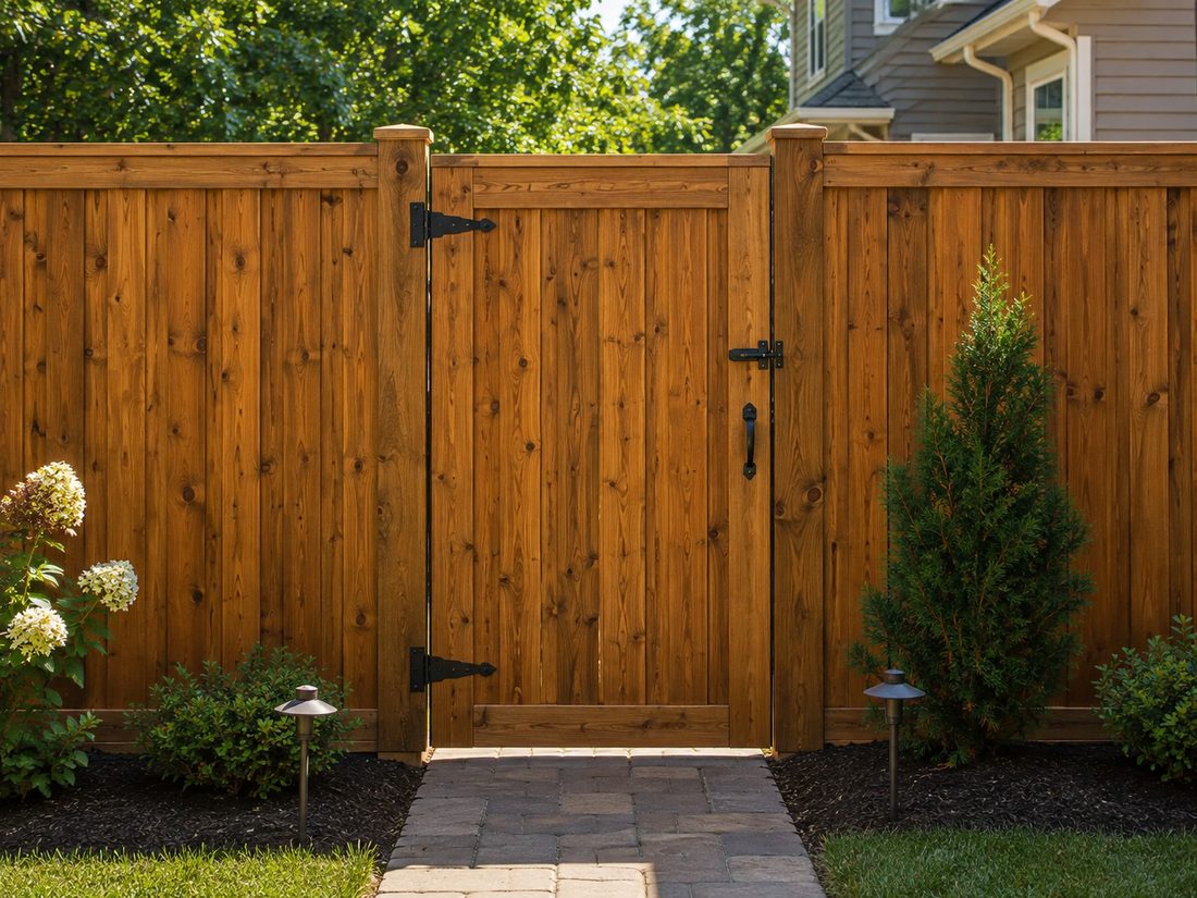 New cedar privacy fence with gate installed in Rockwall TX