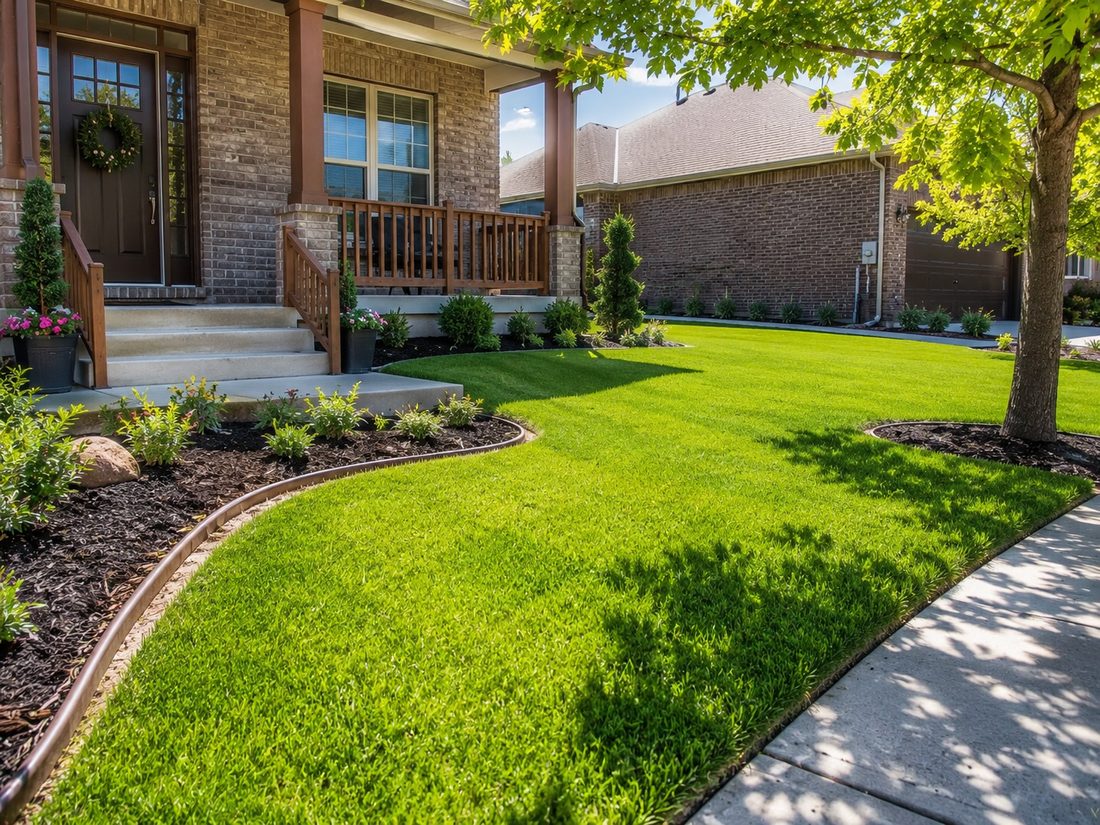Front lawn with fresh mowing and crisp edges in Mesquite TX